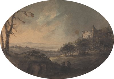 Paysage avec deux hommes sur une colline et un château au loin - Rev. William Gilpin