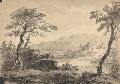 Paysage avec deux arbres et château - Rev. William Gilpin