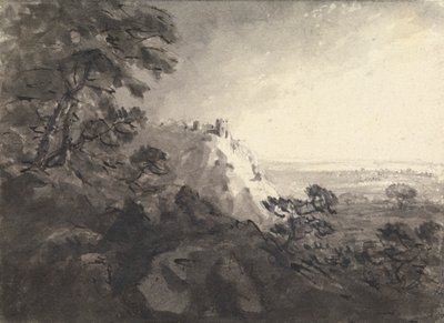 Paysage avec un château sur une colline au centre - Rev. William Gilpin