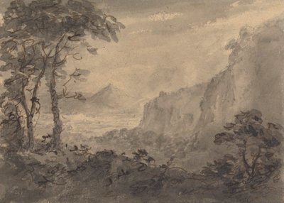 Paysage montagneux avec arbres - Hautes falaises à droite - Rev. William Gilpin
