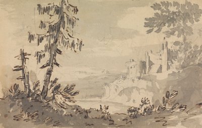 Pins et château dans un paysage - Rev. William Gilpin