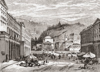 Une rue à Turin, Italie à la fin du XIXe siècle. Tiré de 