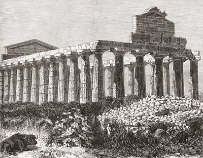 Temple à Paestum, Italie à la fin du XIXe siècle. De Italian Pictures par Rev. Samuel Manning, publié vers 1890. - Reverend Samuel Manning