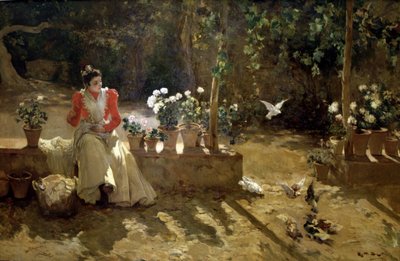 Fille avec pigeons - Ricardo Brugada y Panizo