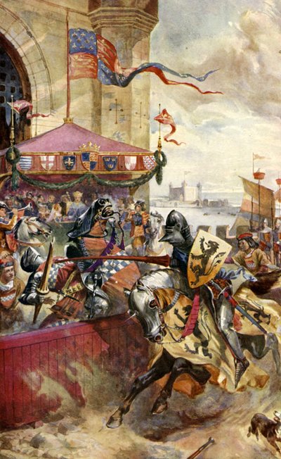 Joute tenue sur le pont de Londres (lithographie en couleur) - Richard (after) Beavis