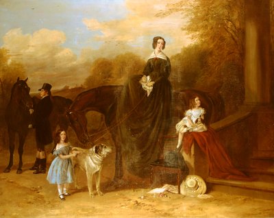 Une famille avec leurs chasseurs et chiens devant un manoir, 1841 - Richard Ansdell