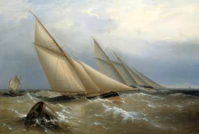 Un schooner et un yacht de coupe contournant une bouée - Richard Brydges Beechey