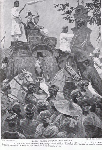 Troupes britanniques entrant à Singapour, 1824, illustration de 