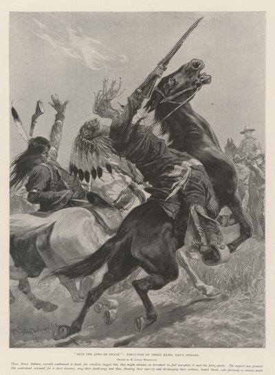 Dans la gueule de la mort, exécution de trois Indiens Sioux rebelles - Richard Caton Woodville junior