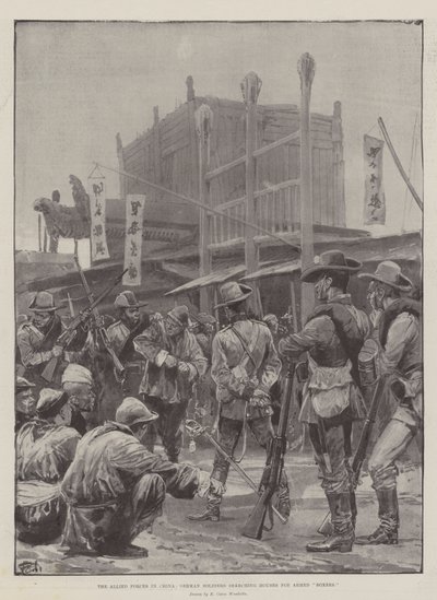 Les forces alliées en Chine, soldats allemands fouillant les maisons à la recherche de boxeurs armés - Richard Caton Woodville junior