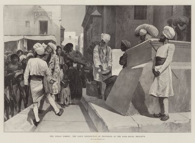 La famine en Inde, la distribution quotidienne de provisions à la maison des pauvres, Sholapur - Richard Caton Woodville junior