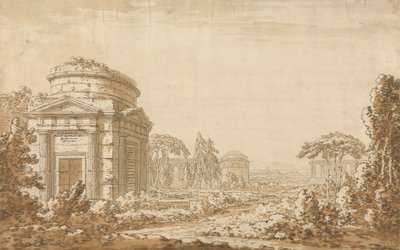 Paysage Italien Classique avec Temples et Aqueduc en Ruine - Richard Cooper the Younger