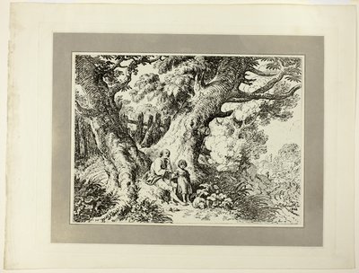 Vieux arbres avec vieil homme, une fille et un chien, du premier numéro de Spécimens de Polyautographie - Richard Corbould