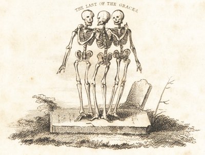 Vignette de trois squelettes sur une pierre tombale (gravure) - Richard Dagley