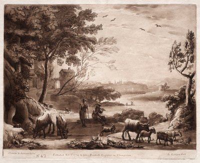 Liber Veritatis : No. 42, Un paysage fluvial avec un berger et une bergère - Richard Earlom