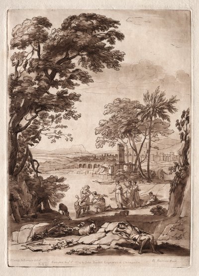 Liber Veritatis : No. 47, Une scène de rivière avec la découverte de Moïse - Richard Earlom