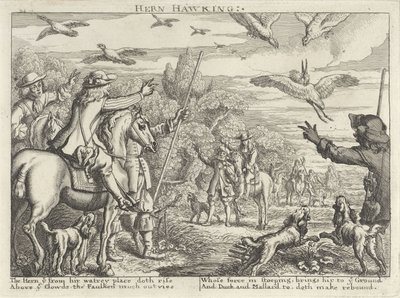 Chasse au faucon sur hérons et canards (diverses manières de chasser, fauconner et pêcher selon la manière anglaise) - Richard Gaywood (possibly)