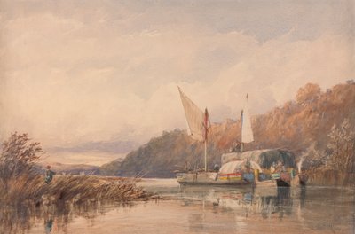 Barges de foin et de bois sur le Conway - Richard Henry Nibbs