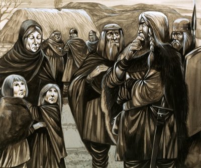 Enfants de familles anglo-saxonnes pauvres vendus comme esclaves (gouache sur papier) - Richard Hook