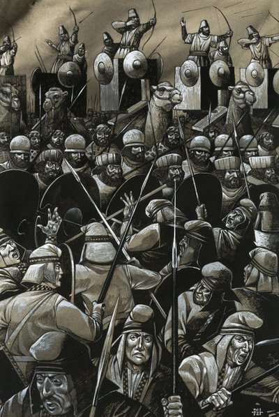 Bataille non identifiée avec des épéistes et des archers - Richard Hook