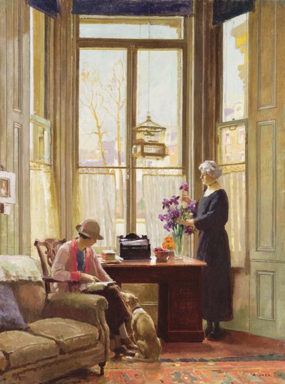 Intérieur avec deux dames et un chien - Richard Jack