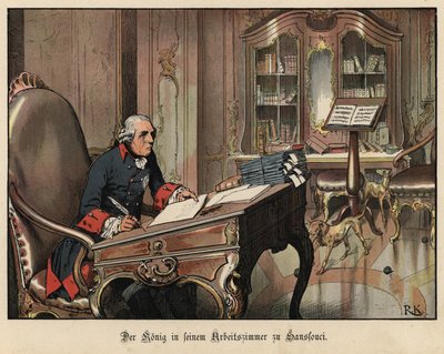Le roi Frédéric le Grand de Prusse dans son étude à Sanssouci - Richard Knoetel