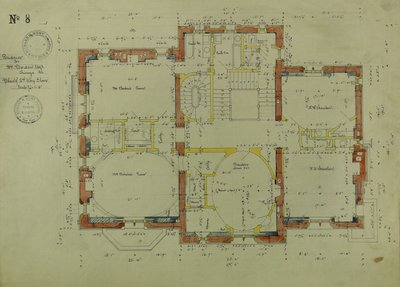 Résidence William Borden, Chicago, Illinois, plan du deuxième étage - Richard Morris Hunt