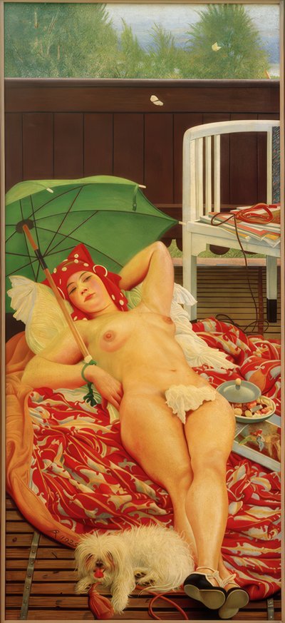Couché avec parasol vert - Richard Muller