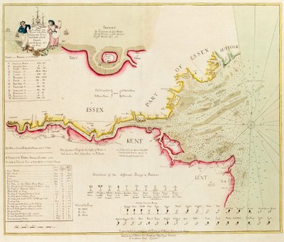 Carte de la Tamise de Londres à la Nore, Margate et les Downs, canaux nord, milieu et sud, d