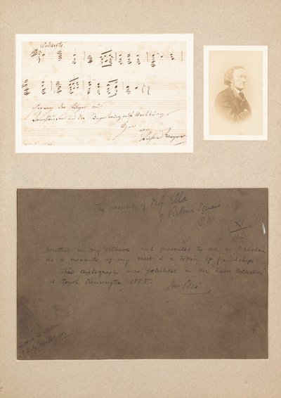 Citation musicale autographe montée avec une carte de visite photographique de Wagner et une note de provenance - Richard Wagner
