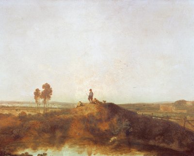 Un étang avec des figures sur une butte - Richard Wilson