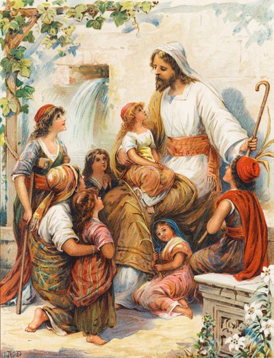 "Laissez venir à moi les petits enfants" (lithographie en couleur) - Robert Ambrose Dudley