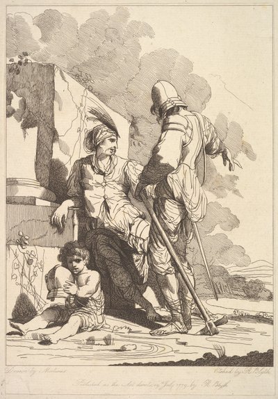 Deux Soldats et Enfant Tenant un Casque - Robert Blyth