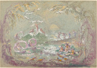 Scène de lac avec fées et cygnes - Robert Caney