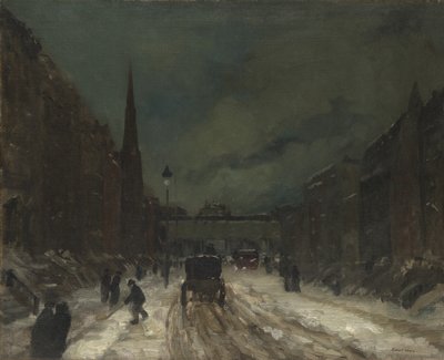 Scène de rue avec neige (57e rue, NYC) - Robert Cozad Henri