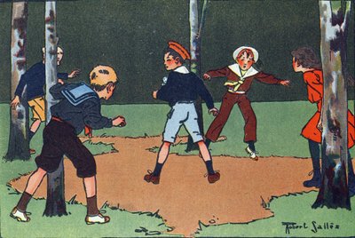 Les quatre coins. Gravure dans « À quoi jouons-nous ? » par E. Weber avec des dessins aquarellés de Robert Salles (1871-1929). Librairie Garnier Frères, Paris - Robert Salles