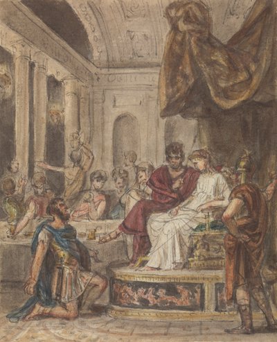 Scène de banquet, avec un soldat romain agenouillé devant une figure féminine assise sur un trône - Robert Smirke
