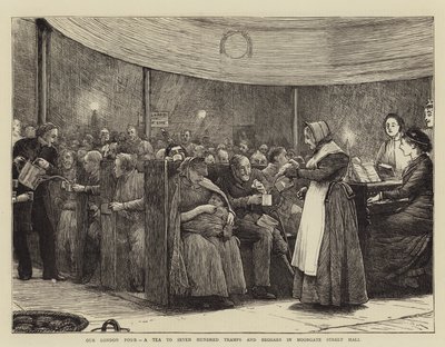 Nos pauvres de Londres, un thé pour sept cents vagabonds et mendiants dans la salle de Moorgate Street - Robert Walker Macbeth