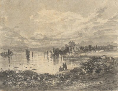 Vue du lac et des montagnes avec figures - Robert Walter Weir