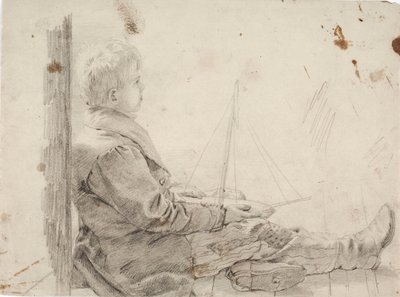 Garçon assis avec un voilier sur les genoux - Robert Wilhelm Ekman