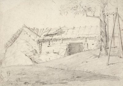 Une botte de paille et un arbre à feuilles caduques avec un tuteur - Robert Wilhelm Ekman