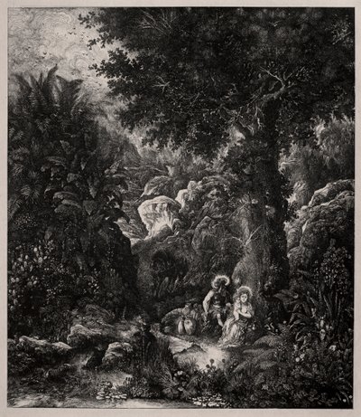 Repos pendant la fuite en Égypte avec un âne sellé - Rodolphe Bresdin