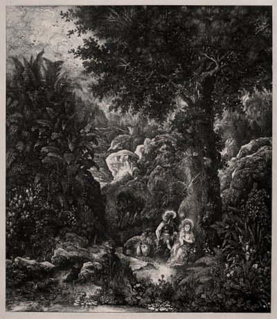 Repos pendant la fuite en Égypte avec un âne sellé - Rodolphe Bresdin