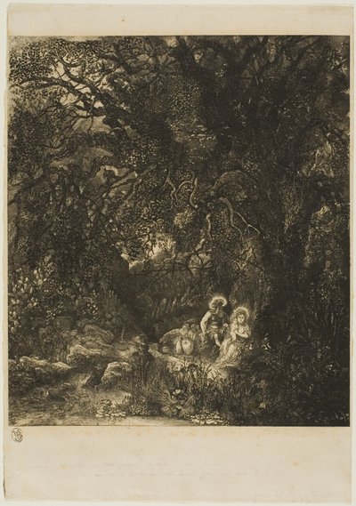 Repos pendant la fuite en Égypte avec un âne sellé - Rodolphe Bresdin