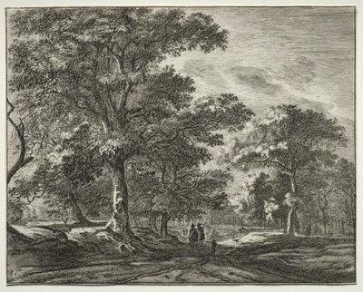 Six vues dans le bois de La Haye : Planche 1, Deux hommes précédés d