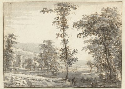 Paysage boisé avec un voyageur sur un chemin - Roelant Roghman