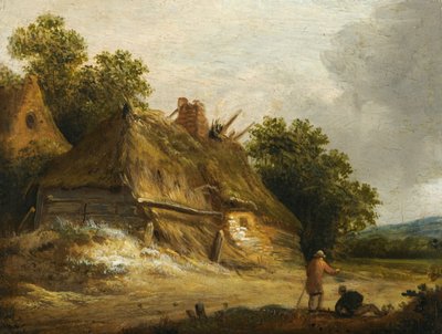 Deux figures passant le long de la route devant un cottage - Roelof Jansz van Vries