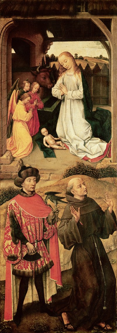 Triptyque du Calvaire (panneau de gauche, la Nativité en haut, Saint François d