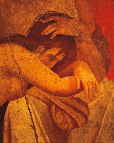 Détail de fresque représentant la Flagellation, Deuxième Style Pompéien, de la Villa des Mystères, Pompéi, Campanie, Civilisation Romaine - Roman