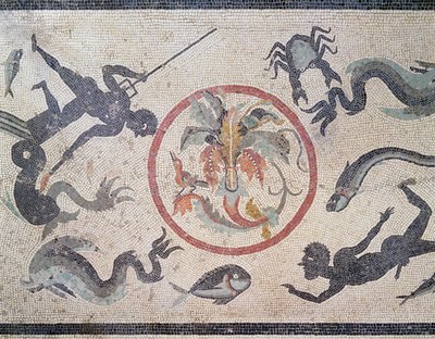 Pêcheurs et créatures marines, 1er siècle après J.-C. (mosaïque) - Roman